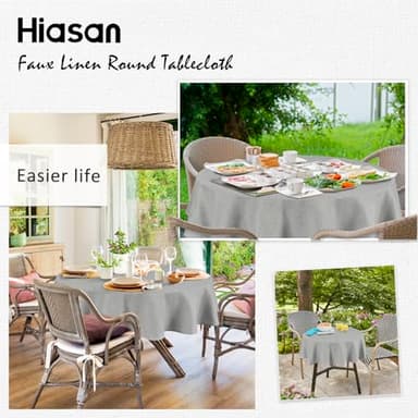 Hiasan Linen Tablecloth 40 Inch Round - Wrinkle and Stain Resistant Washable Polyester Fabric Table Cloth for Dining Room Kitchen Party, Light Grey - Image 6