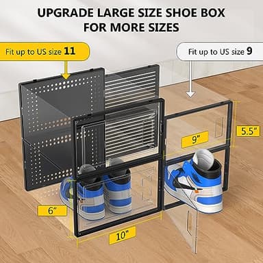 12 Pack X Large Shoe Storage Organizer for Closet, Modular Space Saving Shoe Boxes Clear Plastic Stackable Containers Display Case Bins with Lids, Black - Image 5