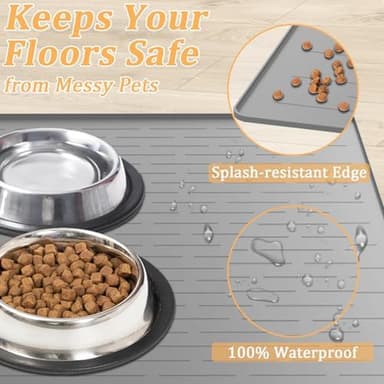 32"x24" Large Silicone Pet Feeding Mat, Waterproof Non-Slip Dog and Cat Bowl Mat for Food & Water, Durable Floor Protector to Prevent Spills, Easy to Clean, Light Gray - Image 8