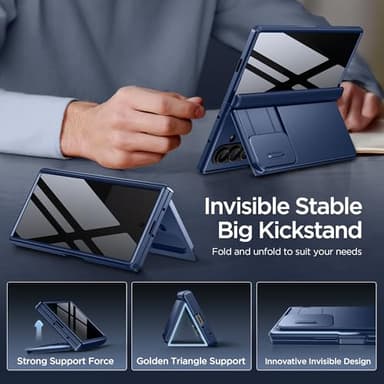 TONGATE Wallet for Z Fold 7 Case with Privacy Screen Protector, [4-Card Holder][Anti Spy] Built-in Large Stand & Slide Camera Cover Z7 Shockproof Phone Case for Samsung Galaxy Z Fold 7 2025 8", Blue - Image 6