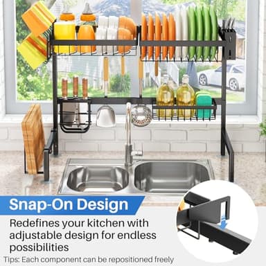 Over The Sink Dish Drying Rack - Adjustable Dish Rack for Kitchen Counter, Metal (Black) - Image 5