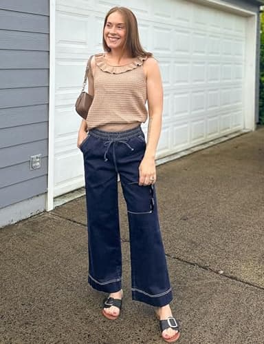 luvamia High Elastic Waisted Wide Leg Jeans for Women Crop Pants for Women Pull On Denim Pants Darkness Blue XX-Large Fits Size 20 / Size 22 - Image 6