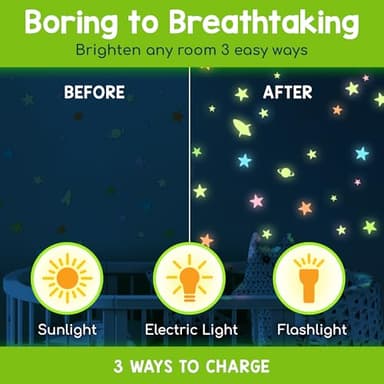 BUNMO 280pcs Glow in The Dark Stars for Ceiling - Safe Glow in Dark Stickers for Walls & Ceilings - Longlasting Glow in Dark Stars for Ceiling - Glow in The Dark Ceilings Stars - Strong Glow - Image 2