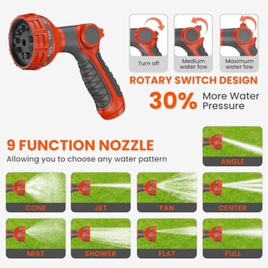 3rd Generation Retractable Garden Hose 130 ft x 1/2 inch Heavy Duty Wall-Mounted Hose Reels for Outside 180° Swivel Automatic Slow Return Any Length Lock 9 Pattern Nozzle UV Resistant (Black) - Image 6