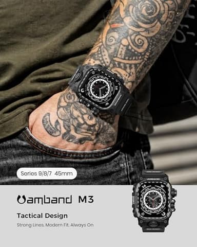amBand Rugged Case with Band for Apple Watch 45mm, Compatible with Apple Watch (iWatch) Series 9/8/7, Military Grade Shockproof Bumper Cover, Tactical Band for Men, Matte Black - Image 2