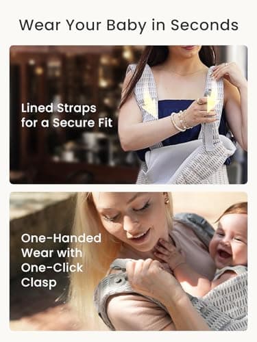 Grownsy Baby Carrier Newborn to Toddler (7-44lbs), Ergonomic & Cozy Wraps with One-Click Buckle, Mesh & Head Support for Hands-Free Comfort, Silver Gray - Image 3