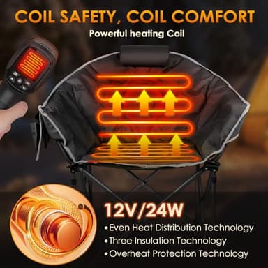 Suteck Heated Camping Chair, Oversized Outdoor Portable Heated Folding Chairs with 12V 20,000mAh Power Bank, Heated Foldable Chair Seat, Heating Chair for Outdoor Sports Camping Patio, 650lbs - Image 5