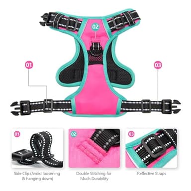 PHOEPET 2019 Upgraded No Pull Dog Harness, Reflective Adjustable Vest, with a Training Handle + 2 Metal Leash Hooks+ 3 Snap Buckles +4 Slide Buckles(L, Pink) - Image 4