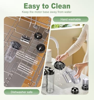 Smoothie Blender, Personal Blenders for Smoothies and Shakes, Smoothies Maker and Coffee Grinder with 2 To-Go Cups, Countertop Blender for Kitchen, BPA Free - Image 6