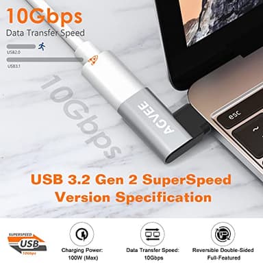 AGVEE 4 Pack Side Angle 90 Degree USB-C Male to USB-C Right Angled Female Adapter (Type-C 3.2 Gen 2) Converter Video Type-C 10G Data Extension Coupler Converter Connector, Black - Image 2