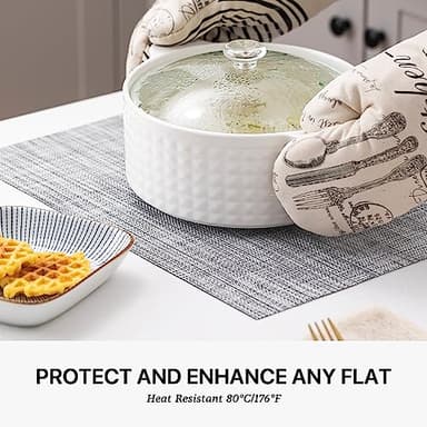 LEXMORE Placemats Set of 4 Vinyl/Plastic Woven Place Mats for Kitchen Table Indoor/Outdoor Washable Placemat Wipeable Dining Table Mats(Gray) - Image 2