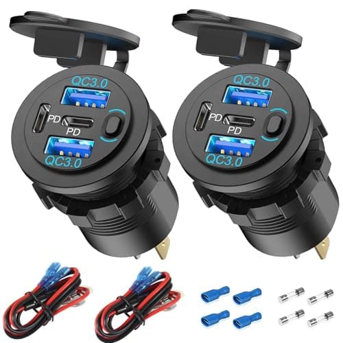 2 Pack 12V USB Outlet 4 Port Car Charger, 78W Super Fast Dual PD3.0 & QC3.0 Multiple USB Port for Car, USB C Cigarette Lighter Replacement 12 Volt Socket Waterproof for Marine Boat Motorcycle RV Golf - Image 1