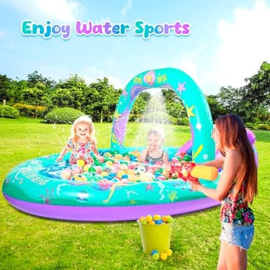 SULIFEEL Mermaid Inflatable Play Center Kiddie Pool with Slide and Sprinkler for Children, 96''x59''x39'' Baby Pool for Backyard and Garden, Free Inflatable Pump - Image 6