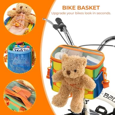 GRANNY SAYS Bike Basket Front for Kids, Cute Bicycle Basket with Bear Toys, Small Bike Bag for Boys and Girls, Kids Bicycle Baskets with Shoulder Strap, Handlebar Scooter Balance Bike Bag, Yellow - Image 3