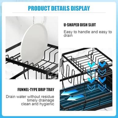 7 code Large Dish Drying Rack for Kitchen Counter, Detachable Large Capacity Dish Drainer Organizer, 2-Tier Dish Racks with Utensil Holder, Black - Image 6