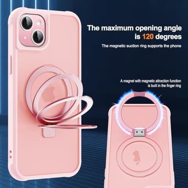 SKYLMW Compatible with iPhone 15 Case with Invisible Magnetic O-Ring Stand Military-Grade Translucent Case for iPhone 15 6.1" [Compatible with Mag-Safe][Great Grip Feeling], Pink - Image 9