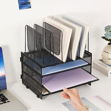 LEKETREE Desk Organizers and Accessories, 3-Tier Paper Organizer with 5 Vertical File Holders, File Folder Organizer (Black, 3T) - Image 6