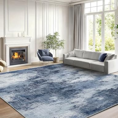 AMADA HOMEFURNISHING 9x12 Large Area Rugs, Modern Living Room Rugs with Non-Slip Backing & Short Pile, Washable Rug with Abstract Pattern for Living Room, Bedroom and Dinning Room, Dark Blue - Image 2