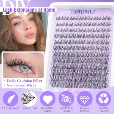 Natural Lash Clusters Kit Wispy Lash Extension Kit Waterproof Lash Clusters C Curved Cluster Eyelash Extensions Kit 144pcs Individual Lashes 10-16mm Eyelash Extension Kit by Lanflower - Image 2