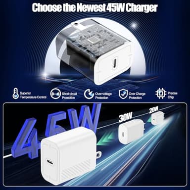 45W USB C Fast Charger for iPhone 17/ Air/16/15 Pro Max,2Pack 10FT Type C Charger Block & Cable, PD 3.0 Super Fast Charging for iPad Pro MacBook Air/Pro M1/M2, AirPods - Image 4