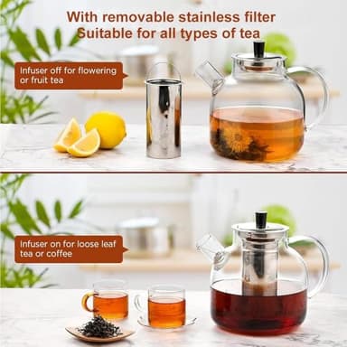 1500ml(50oz) Glass Teapot with Removable Infuser, Ehugos Stovetop Safe Large Tea Pot, Blooming and Loose Leaf Hand Crafted Kettle for Women and Adult with Stainless Infuser - Image 3