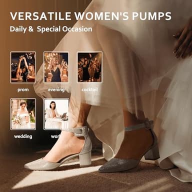 IDIFU Women's IN2 Pedazo Dress Shoes Low Block Heels Comfortable Chunky Closed Toe Ankle Strap Wedding Pumps(Gold Glitter, 7 B(M) US) - Image 3