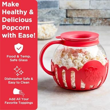 Ecolution Patented Micro-Pop Microwave Popcorn Popper with Temperature Safe Glass, 3-in-1 Lid Measures Kernels and Melts Butter, Made Without BPA, Dishwasher Safe, 3-Quart, Red - Image 2
