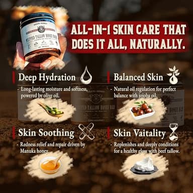 Organic Beef Tallow for Skin - 4 OZ (Unscented) — Grass Fed Beef Tallow for face + Body — US-Made Whipped Tallow and Honey Balm Moisturizer for Dry and Sensitive Skin, Eczema, Rosacea (No Additives) - Image 2