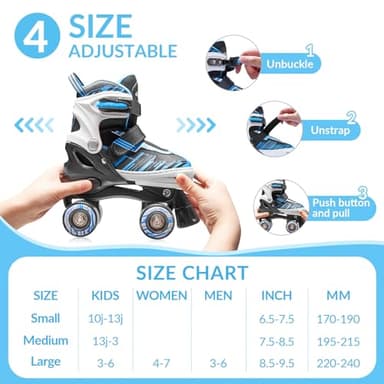 ECOO Roller Skates for Girls Boys Ages 4-12, Toddler Kids 4 Size Adjustable Light up Wheels Beginner Skates (Blue, Small-Little Kids(11j-13j US) - Image 2