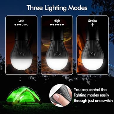 FLY2SKY Portable LED Tent Lamp Emergency Lights with Hook, Hurricane Bulb Lantern Equipment for Camping, Hiking, Backpacking, Fishing Outage, Multicolor, 4 Pack - Image 3