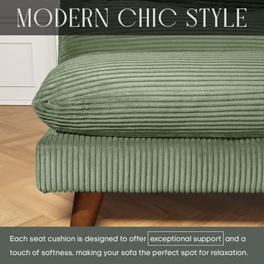 DreamDashio Futon Sofa Bed, 69 inch Futon Couch with Adjustable Backrest, Corduroy Convertible Sleeper Sofa Bed, Folding Sleeper Recliner for Apartment, Living Room, Office, Green - Image 7