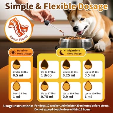 POPPAW Dog Calming & Melatonin Drops, Day & Night Calm Support Set, Anxiety & Stress Support Calming Treat, Enhance Calmness & Sleep for Separation, Travel, Fireworks & Thunder, Bacon Flavor, 2 FL.Oz - Image 6