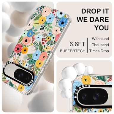 MOSNOVO Case for Google Pixel 9 & Pixel 9 Pro, [Buffertech 6.6ft Military-Grade Drop Protection] [Anti Peel Off Tech] Clear TPU Bumper Phone Case Cover Design - Pastel Floral Garden - Image 5