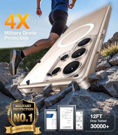 TORRAS Magnetic Shockproof for Samsung Galaxy S25 Ultra Case, [Fit for MagSafe][4X Military Grade Protection][Anti-Yellowing] Magnetic Slim Clear Case for Samsung S25 Ultra Case, Diamond Clear - Image 3