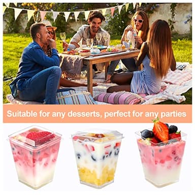 EASERCY 100 Pack 5 oz Plastic Dessert Cups with Lids, Yogurt Parfait/Appetizer Cup with Lids for Party, Mini Dessert Cups with Spoons Dessert Shooter Cups for Pudding, Fruit and Ice Cream - Image 6