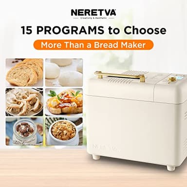 Neretva Bread Machine, 2.2LB 15-in-1 Bread Maker, Dual Heater Breadmaker Machine with Auto Nut Dispenser & Nonstick Ceramic Pan, Bread Maker Machine for Gluten Free, Dough Maker, Sourdough, Yogurt - Image 2