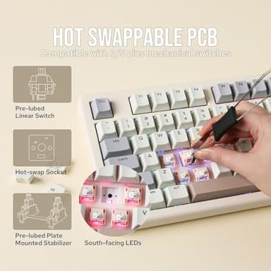 EPOMAKER Galaxy70 Wireless Gaming Keyboard, 75% Aluminium Mechanical Keyboard, Bluetooth 5.0/2.4GHz/USB-C Wired, Programmable, Hot Swappable, for PC/Mac/Office/Gaming (White, Petal Switch) - Image 5