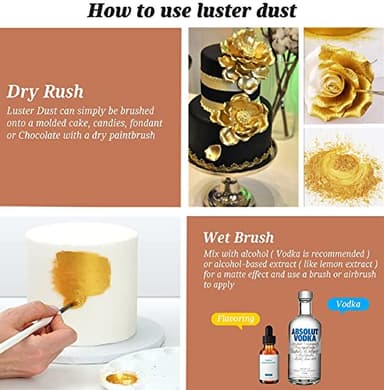 INOCERIS Edible Luster Dust, 5 Grams Food Grade Gold Cake Dust Shimmer Metallic Gold Food Coloring Powder for Cake Decorating, Baking, Fondant, Chocolate, Candy, Drinks, Cookies - Image 7