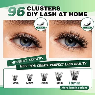 Lash Clusters,96 Pcs Cluster Lashes D Curl 10-18MIX DIY Lash Extensions Eyelash Clusters,KEYYOU Volume Wispy Individual Lashes Soft&Comfortable Easy DIY at Home(Y01,D-10-18MIX) - Image 5