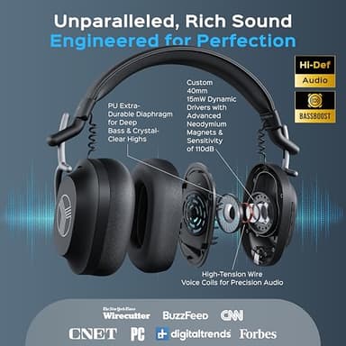 TREBLAB U5 - Hybrid Active Noise Cancelling Headphones Over-Ear, Deep Bass, 55H Battery, Mic for Calls, Bluetooth 5.3, Water-Resistant IPX4, Wireless Headphones Foldable for Travel, Gym, Work, Sports - Image 2