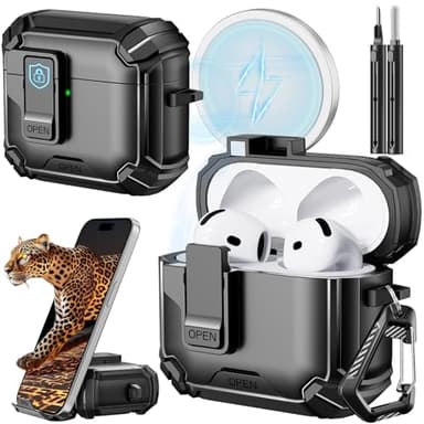 Inesore Compatible with AirPods 4th Case with Phone Stand & Cleaning Kit,Compatible with Magsafe,Magnetic Automatic Lock for Airpods 4 with Active Noise Cancellation Charging Cover (2024) - Image 1