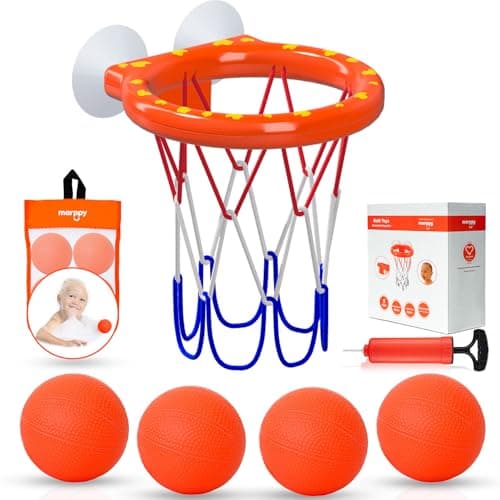 Bath Toys – Bathtub Basketball Hoop for Toddlers, Kids, Boys and Girls | 4 No-Hole Balls & Strong Suction Cups | Fun Basketball Bath Toy for Toddlers - Image 1