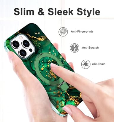 Lamcase for iPhone 13 Pro Case with Magnetic Invisible Ring Stand [Compatible with MagSafe], Full Body Rugged Slim Women Men Girl Shockproof Marble Pattern Design Case, Deep Green - Image 6