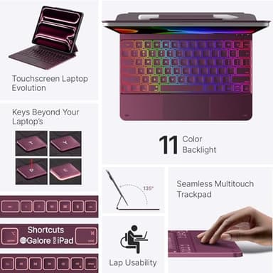 typecase Keyboard Case for iPad Pro 13-inch (M4) 2024,Magic Keyboard with 11 Colors Backlight for iPad Pro 13,Keyboard Case with Pencil Holder,Multi-Touch Trackpad,Easy-Set Magnetic Stand(Raspberry) - Image 3