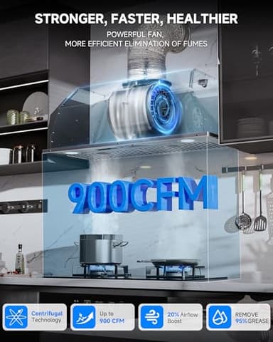 AMZCHEF Range Hood Insert 30 Inch, 900CFM Stainless Steel Kitchen Vent Hood 3 Speed Exhaust Fan Touch/Remote/Gesture Control LED lights Time Setting Dishwasher-Safe Baffle Filters - Image 2