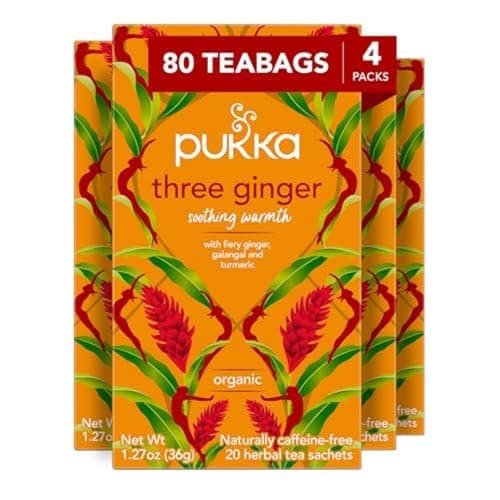 Pukka Three Ginger Organic Herbal Tea, Digestion-Aiding Infusion With Ginger, Turmeric, and Galangal, Tea Gift Set Ideal After Meals, Caffeine Free, 80 Total Bags (20ct - Pack of 4) - Image 1