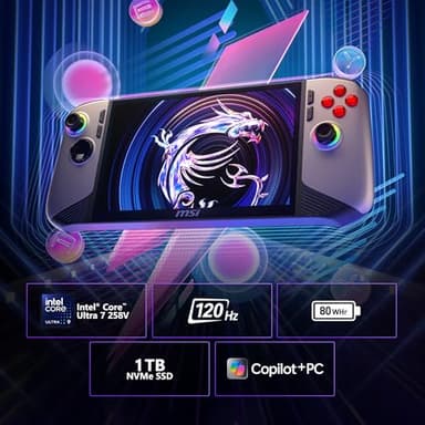MSI Claw PC Gaming Handheld: Intel Ultra 7-258V, 8" FHD 120Hz Display, 32GB LPDDR5, 1TB NVMe SSD, MicroSD Card Reader, Thunderbolt 4, Win 11 Home: Black 8 AI+ A2VM-001US - Image 3