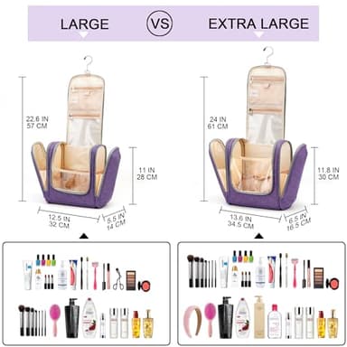 Extra Large Toiletry Bag for Women and Men, 6 Organizer Compartments, Holds Full Size Shampoo, with Hanging Hook Cosmetic Bag, Travel Makeup Bag, Bathroom Water-resistant Toiletries Bag, Purple - Image 8