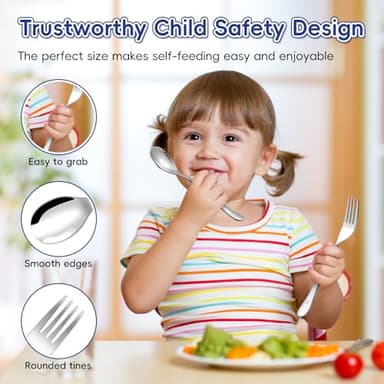 ITITT 12 Pieces Stainless Steel Toddler Utensils Set - Food Grade Kids Silverware Set Children Safe Small Forks and Spoons Mirror Polished Sturdy and Durable Dishwasher Safe - Image 3