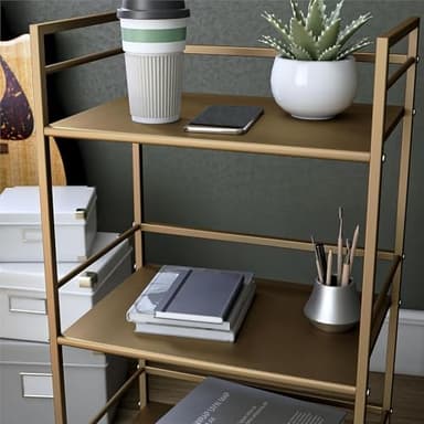 Novogratz Helix Small Bar Cart for the Home, 3 Tier Rolling Cart With Wheels, Kitchen Cart with Storage for Beverages and Wine, Gold - Image 6